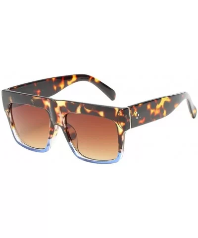 Lady Vintage Big Square Sunglasses Rivet Eyewear Flat Top Sun Glasses - Leopard Blue Brown - CM18U346YXQ $13.58 Square