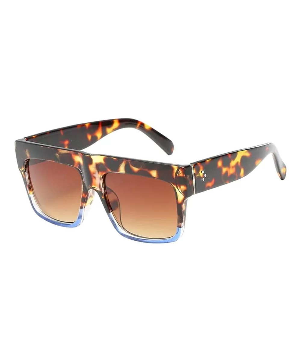 Lady Vintage Big Square Sunglasses Rivet Eyewear Flat Top Sun Glasses - Leopard Blue Brown - CM18U346YXQ $13.58 Square