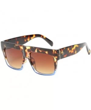 Lady Vintage Big Square Sunglasses Rivet Eyewear Flat Top Sun Glasses - Leopard Blue Brown - CM18U346YXQ $13.58 Square