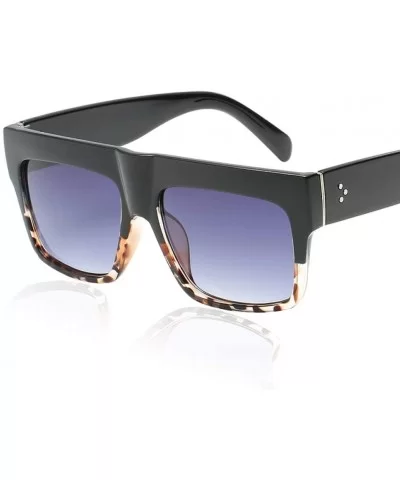 Lady Vintage Big Square Sunglasses Rivet Eyewear Flat Top Sun Glasses - Leopard Blue Brown - CM18U346YXQ $13.58 Square