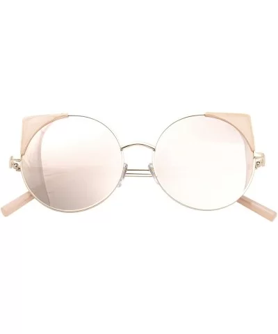 Women Oversized Cat Eye Sunglasses Eyewear - Gold Frame/Pink Mirrored Lens 50754 - C718DDAX3N4 $6.51 Cat Eye