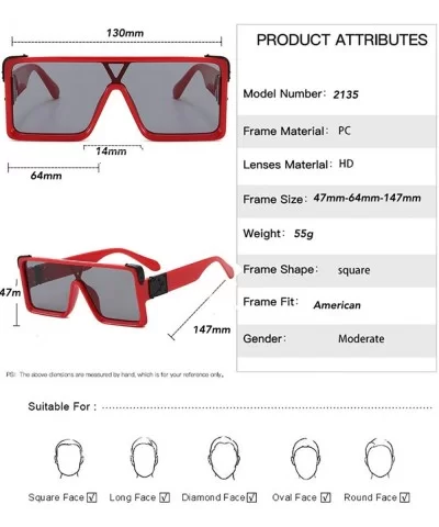 Square Oversized Sunglasses Women Men - Classic Fashion Style 100% UV Protection - Red - CU1994ENMHI $12.99 Oversized