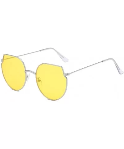 Women Cat Eye Sunglasses Ladies Retro Alloy Frame Sun Glasses UV400 - Silveryellow - CX1903985HN $8.66 Cat Eye