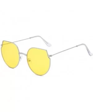 Women Cat Eye Sunglasses Ladies Retro Alloy Frame Sun Glasses UV400 - Silveryellow - CX1903985HN $8.66 Cat Eye