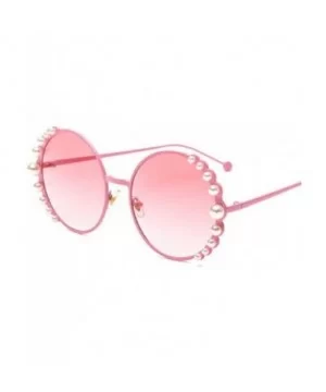 Pearl Luxury Metal Frame Circle Mirrored Women Sunglasses - D - CK18RAO3G9Q $5.35 Semi-rimless