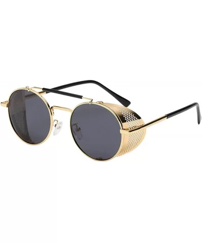 Men's Steampunk Round Frame Reflective Sunglasses - Gold Lens/Blue Frame - CN18UZMKNXC $7.99 Round