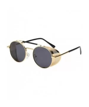 Men's Steampunk Round Frame Reflective Sunglasses - Gold Lens/Blue Frame - CN18UZMKNXC $7.99 Round