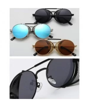 Men's Steampunk Round Frame Reflective Sunglasses - Gold Lens/Blue Frame - CN18UZMKNXC $7.99 Round