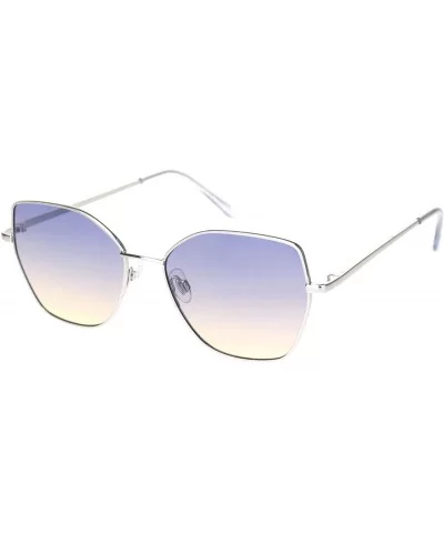 Womens Sunglasses Thin Metal Geometric Butterfly Frame Ombré Color Lens - Silver (Blue Beige) - CU195EZZRZX $9.76 Butterfly