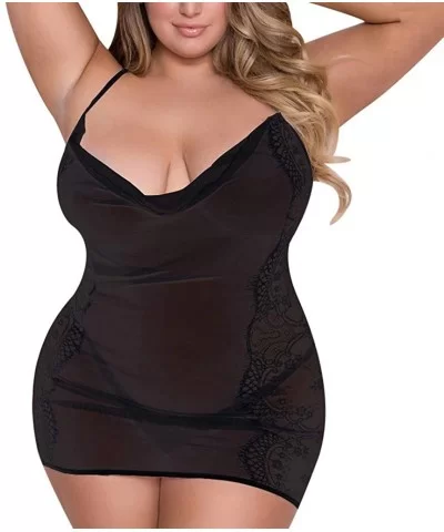 Women Plus Size Bandage Babydoll Set Lace Muslin Sexy Lingerie with G-String - Black - CY18UC9746T $7.00 Sport