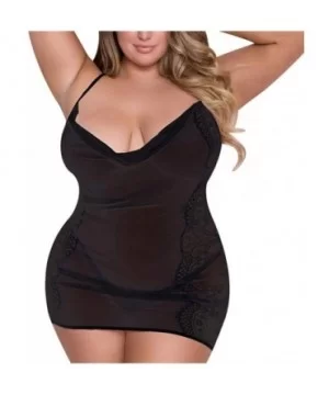 Women Plus Size Bandage Babydoll Set Lace Muslin Sexy Lingerie with G-String - Black - CY18UC9746T $7.00 Sport