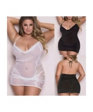 Women Plus Size Bandage Babydoll Set Lace Muslin Sexy Lingerie with G-String - Black - CY18UC9746T $7.00 Sport