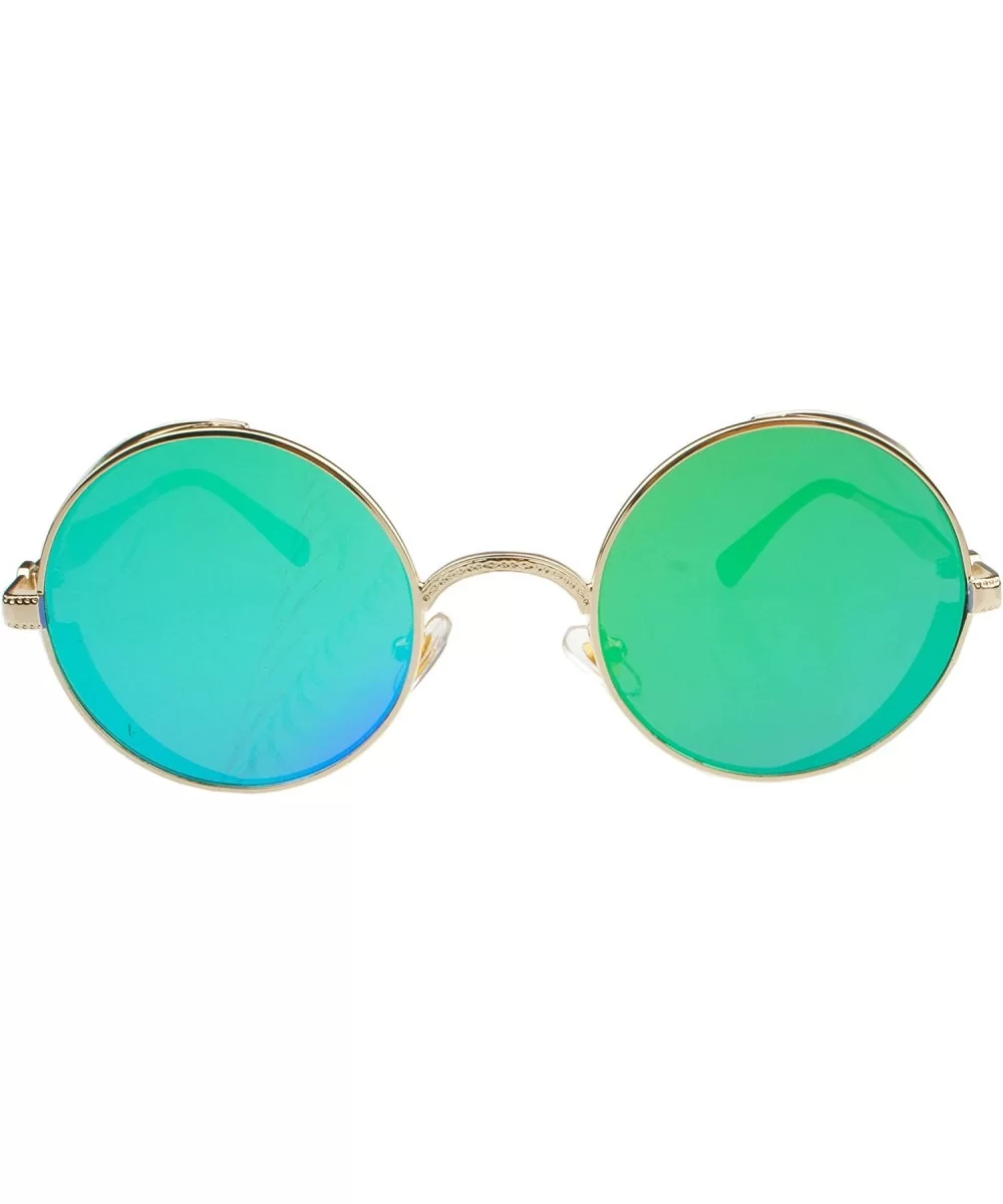 Hippie Retro Vintage Round Sunglasses for women men Metal Frame Shades Gold - CZ11LIT35N3 $8.62 Round