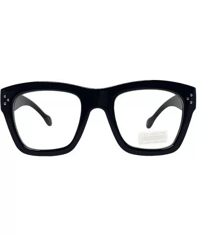 Vintage Inspired Geek Oversized Square Thick Horn Rimmed Eyeglasses Clear Lens - Black 00013 - CI18AMY8595 $9.97 Oval