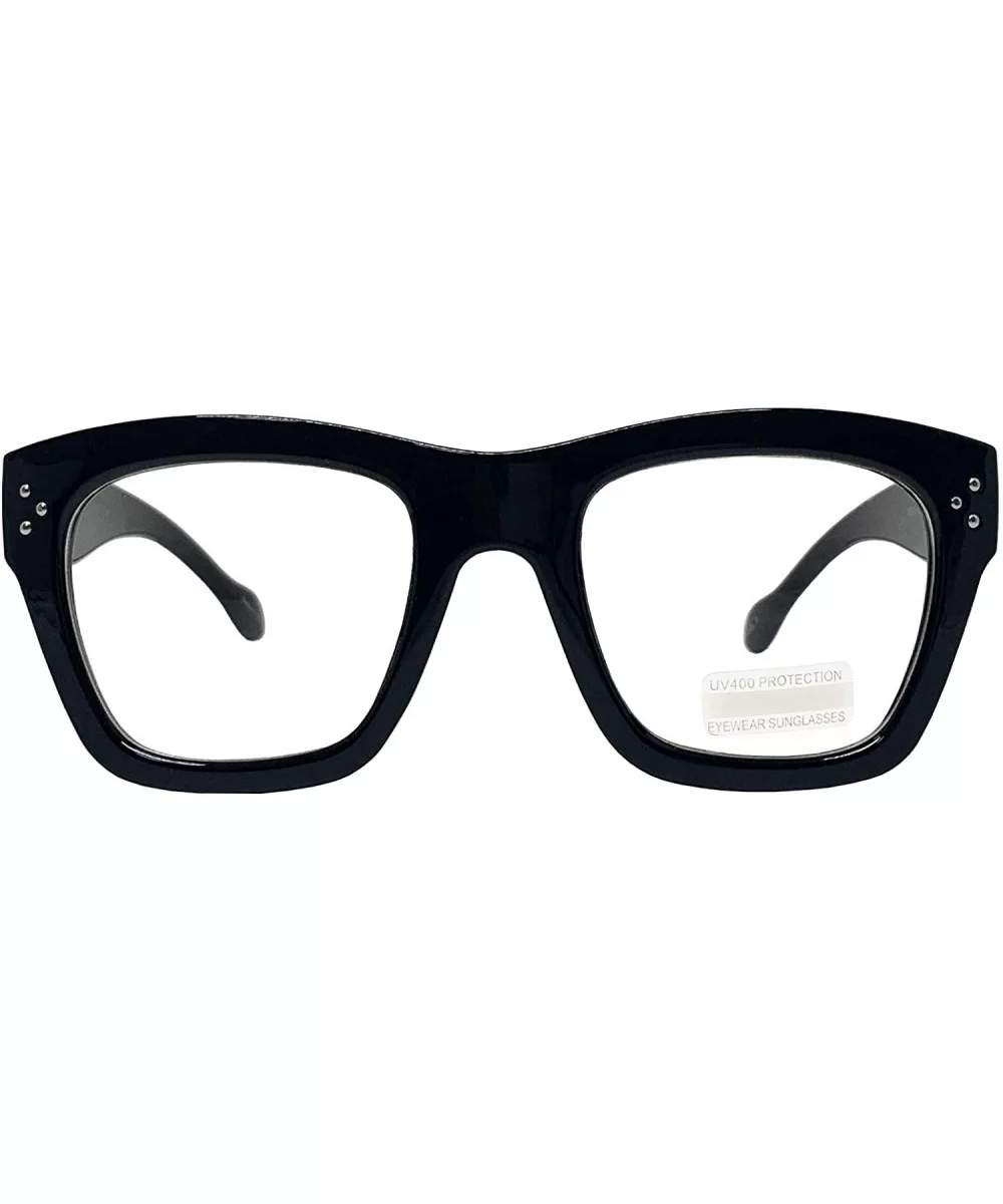 Vintage Inspired Geek Oversized Square Thick Horn Rimmed Eyeglasses Clear Lens - Black 00013 - CI18AMY8595 $9.97 Oval