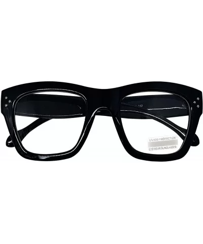 Vintage Inspired Geek Oversized Square Thick Horn Rimmed Eyeglasses Clear Lens - Black 00013 - CI18AMY8595 $9.97 Oval