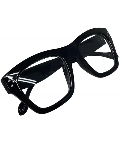 Vintage Inspired Geek Oversized Square Thick Horn Rimmed Eyeglasses Clear Lens - Black 00013 - CI18AMY8595 $9.97 Oval