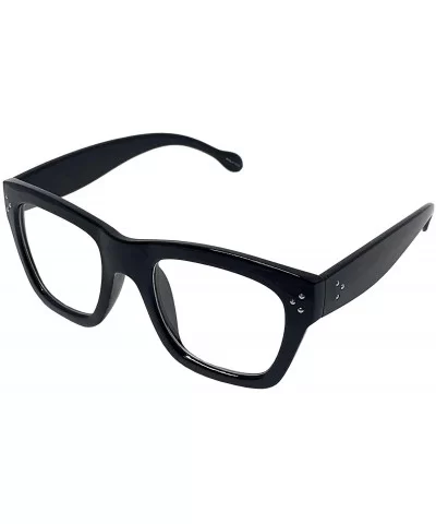 Vintage Inspired Geek Oversized Square Thick Horn Rimmed Eyeglasses Clear Lens - Black 00013 - CI18AMY8595 $9.97 Oval