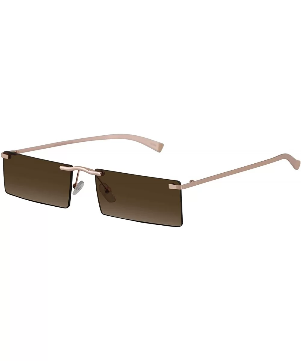 Rectangle Rimless Metal Frame Retro Sunglasses Fashion Men Women Glasses - Brown - CQ197EDQXI3 $8.68 Rimless