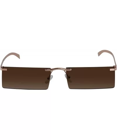 Rectangle Rimless Metal Frame Retro Sunglasses Fashion Men Women Glasses - Brown - CQ197EDQXI3 $8.68 Rimless