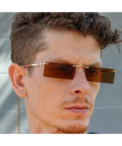 Rectangle Rimless Metal Frame Retro Sunglasses Fashion Men Women Glasses - Brown - CQ197EDQXI3 $8.68 Rimless