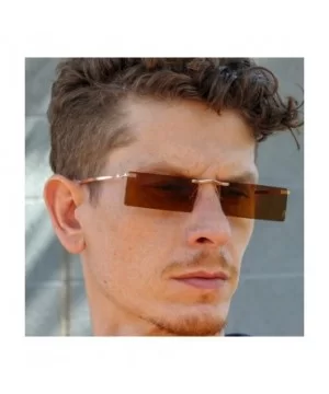 Rectangle Rimless Metal Frame Retro Sunglasses Fashion Men Women Glasses - Brown - CQ197EDQXI3 $8.68 Rimless