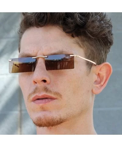 Rectangle Rimless Metal Frame Retro Sunglasses Fashion Men Women Glasses - Brown - CQ197EDQXI3 $8.68 Rimless