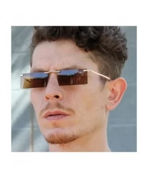 Rectangle Rimless Metal Frame Retro Sunglasses Fashion Men Women Glasses - Brown - CQ197EDQXI3 $8.68 Rimless