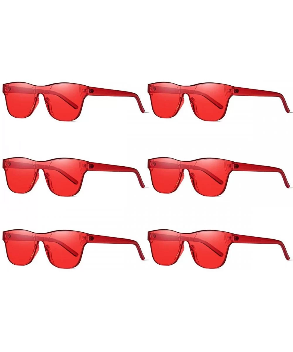 One Piece Rimless Tinted Sunglasses Transparent Candy Color Glasses - Red-6 Pack - CV18HHK88G3 $8.39 Rimless