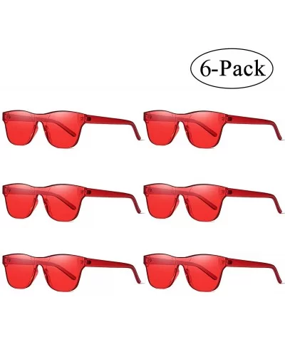 One Piece Rimless Tinted Sunglasses Transparent Candy Color Glasses - Red-6 Pack - CV18HHK88G3 $8.39 Rimless