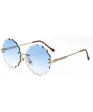 Fashion Vintage Rimless Round Flower Shaped Sunglasses Women Girls Summer Stylish UV400 - Blue - CI18DXT2D6Y $9.01 Oversized