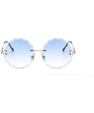 Fashion Vintage Rimless Round Flower Shaped Sunglasses Women Girls Summer Stylish UV400 - Blue - CI18DXT2D6Y $9.01 Oversized