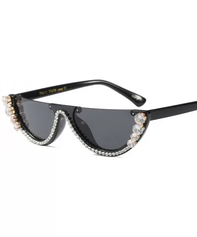 Half Frame Cat Eye Sunglasses Rhinestone Luxury Sun Glasses Woman Fashion Summer - Black - C718D84XCO0 $10.98 Cat Eye