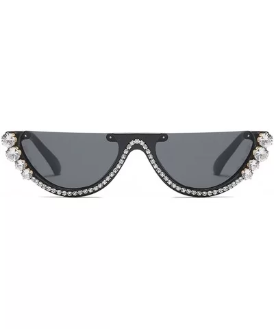 Half Frame Cat Eye Sunglasses Rhinestone Luxury Sun Glasses Woman Fashion Summer - Black - C718D84XCO0 $10.98 Cat Eye