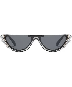 Half Frame Cat Eye Sunglasses Rhinestone Luxury Sun Glasses Woman Fashion Summer - Black - C718D84XCO0 $10.98 Cat Eye