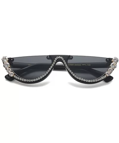 Half Frame Cat Eye Sunglasses Rhinestone Luxury Sun Glasses Woman Fashion Summer - Black - C718D84XCO0 $10.98 Cat Eye