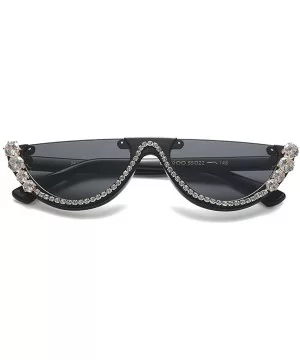 Half Frame Cat Eye Sunglasses Rhinestone Luxury Sun Glasses Woman Fashion Summer - Black - C718D84XCO0 $10.98 Cat Eye