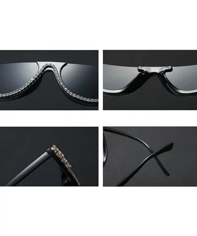 Half Frame Cat Eye Sunglasses Rhinestone Luxury Sun Glasses Woman Fashion Summer - Black - C718D84XCO0 $10.98 Cat Eye