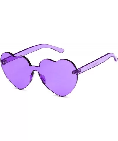 Women Beach Eyewear Cute Heartshape Frameless Sunglasses with Case UV400 - Tansparent Purple - CR18WQIDZTA $22.39 Rimless