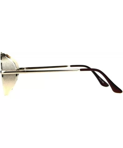 Steampunk Side Cover Clear Lens Glasses Round Metal Flat Top Bridge UV 400 - Gold - CG18C0HM3TC $9.93 Round