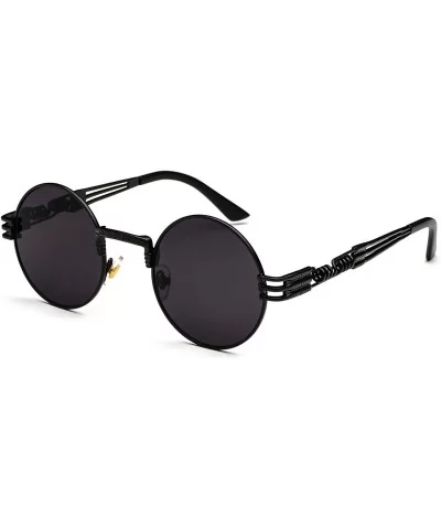 Retro Round Steampunk Sunglasses Metal Frame for Women Men - Black/Black - C918RLXHRHX $7.16 Round