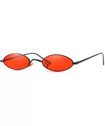 Vintage Slender Oval Sunglasses Small Metal Frame Candy Colors - Red Lens Black Frame - CL18G9HNMR4 $9.02 Goggle