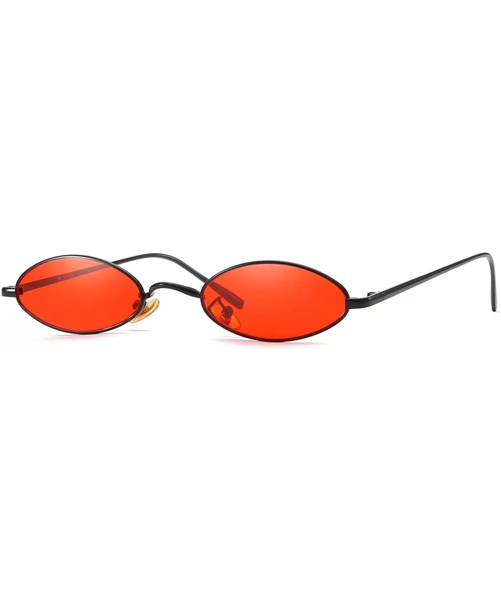 Vintage Slender Oval Sunglasses Small Metal Frame Candy Colors - Red Lens Black Frame - CL18G9HNMR4 $9.02 Goggle