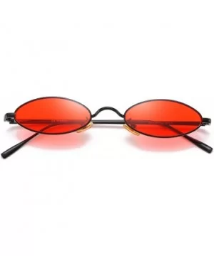 Vintage Slender Oval Sunglasses Small Metal Frame Candy Colors - Red Lens Black Frame - CL18G9HNMR4 $9.02 Goggle