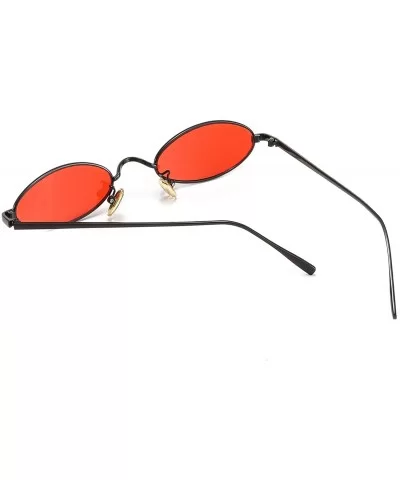 Vintage Slender Oval Sunglasses Small Metal Frame Candy Colors - Red Lens Black Frame - CL18G9HNMR4 $9.02 Goggle