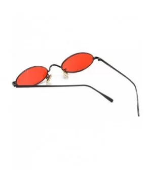 Vintage Slender Oval Sunglasses Small Metal Frame Candy Colors - Red Lens Black Frame - CL18G9HNMR4 $9.02 Goggle