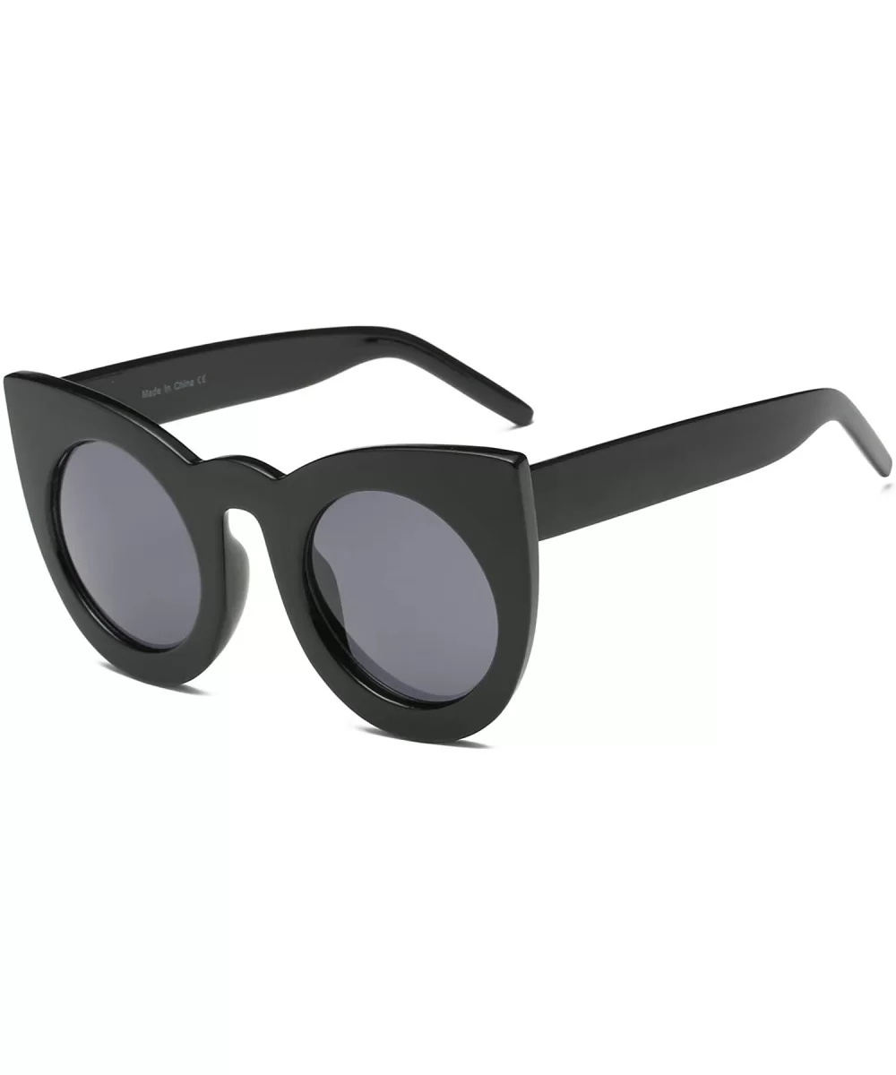 Women Round Cat Eye Oversized Fashion Sunglasses - Black - CH18WU7Z0HO $12.97 Cat Eye