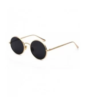 Women Sunglasses Round Metal Frame Vintage Retro Glasses Sun for Men Unisex Gift - Gold With Black - CQ18GR09Y74 $13.01 Round