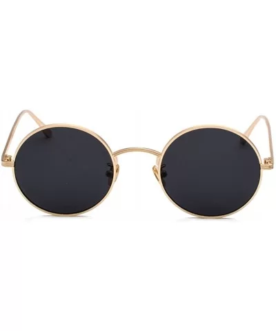 Women Sunglasses Round Metal Frame Vintage Retro Glasses Sun for Men Unisex Gift - Gold With Black - CQ18GR09Y74 $13.01 Round