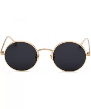 Women Sunglasses Round Metal Frame Vintage Retro Glasses Sun for Men Unisex Gift - Gold With Black - CQ18GR09Y74 $13.01 Round